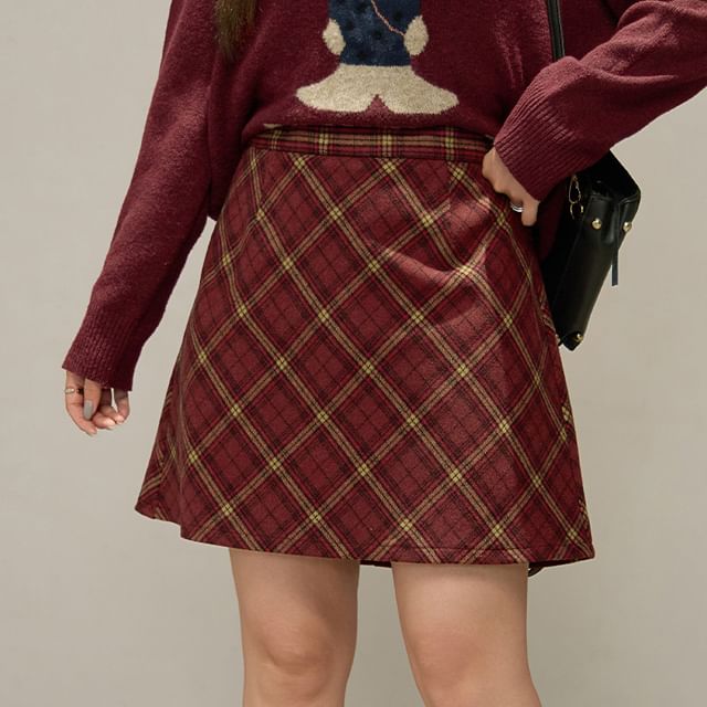 High Rise Plaid A-Line Skirt (Various Designs)