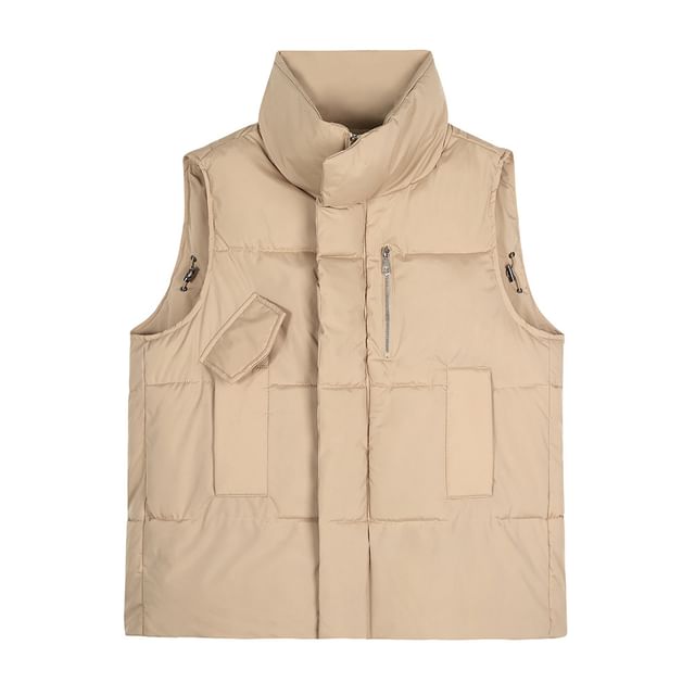 Stand Collar Plain Zip Puffer Vest