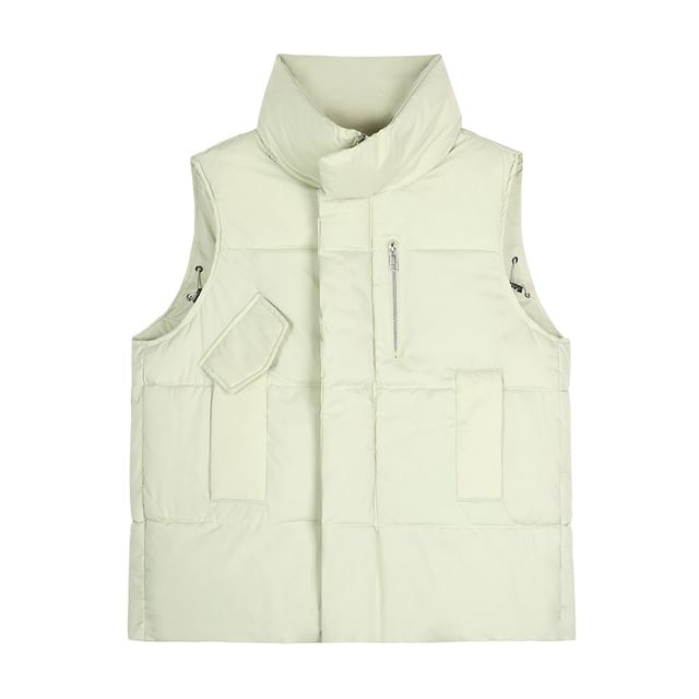Stand Collar Plain Zip Puffer Vest
