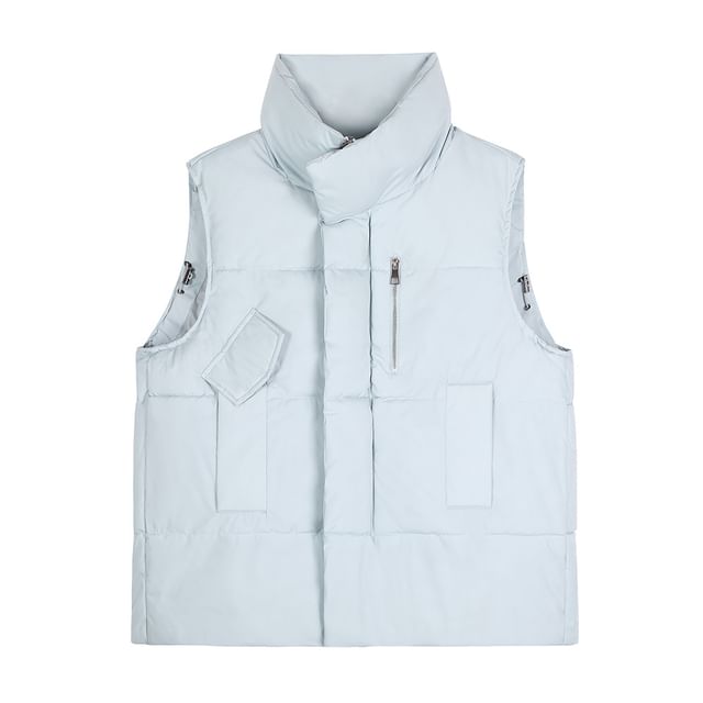 Stand Collar Plain Zip Puffer Vest
