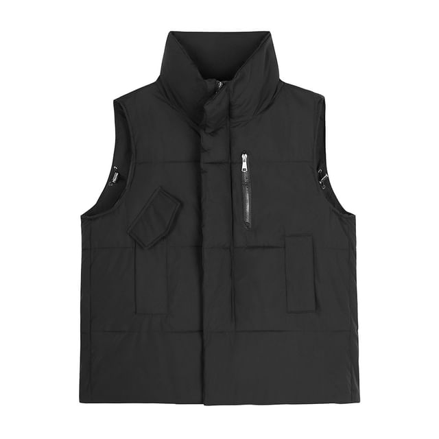 Stand Collar Plain Zip Puffer Vest