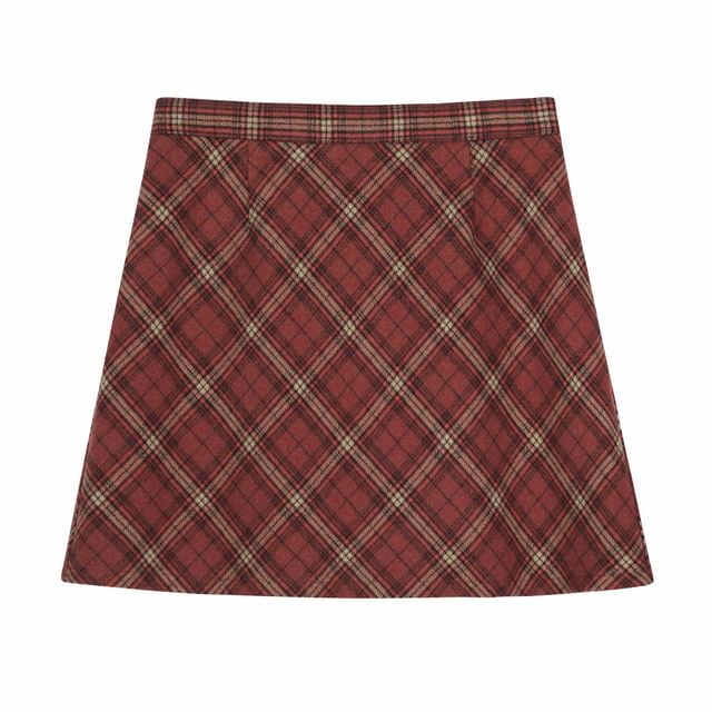 High Rise Plaid A-Line Skirt (Various Designs)
