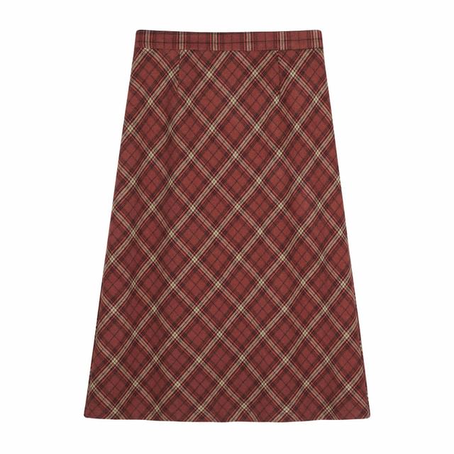 High Rise Plaid A-Line Skirt (Various Designs)