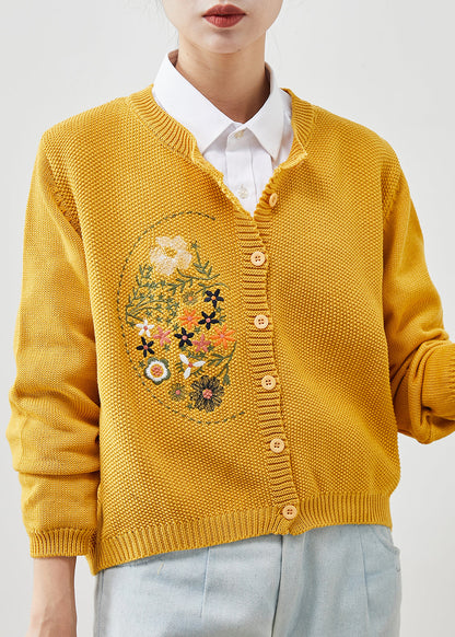 Cardigans en tricot jaune avec boutons brodés Printemps YU1042