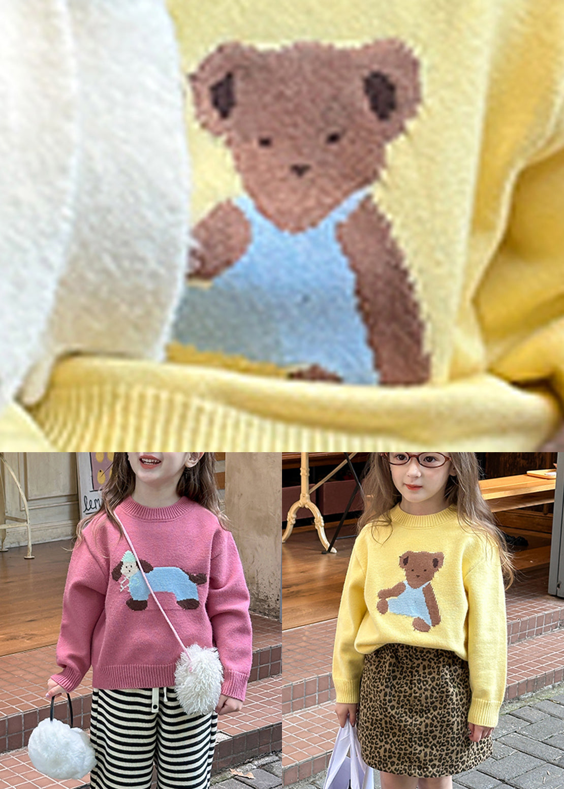 Yellow O-Neck Patchwork Cotton Knit Kids Sweater Spring TP036