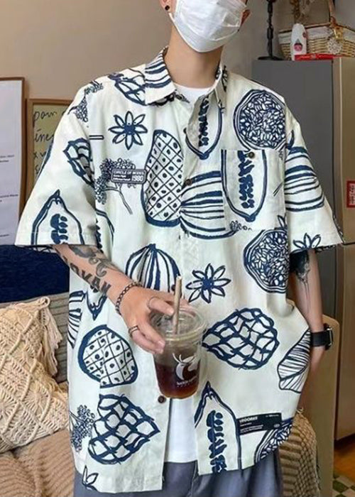 Half Pockets Pan Collar Cotton Print Peter Yellow Men Shirts