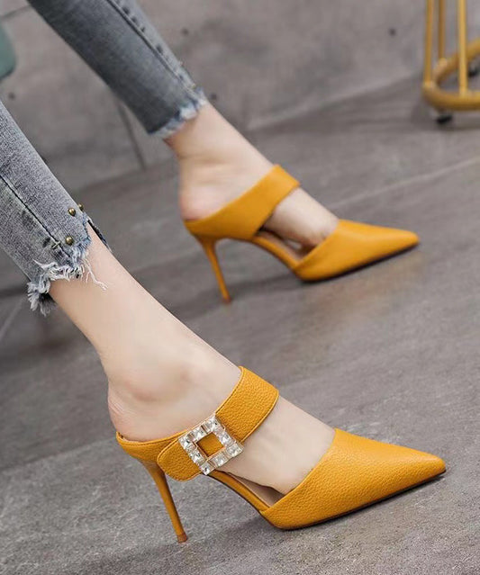 Yellow Stiletto Faux Leather Boutique Pointed Toe Slide Sandals RT1008