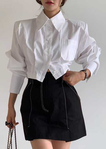 Blouses Lace Back Cotton Shorts White Beautiful Up Spring