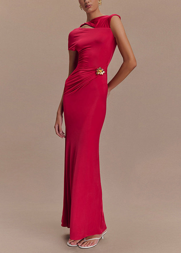 Fit Rose Sommer Slim Original Kleider Rückenfrei Maxi Design Baumwolle
