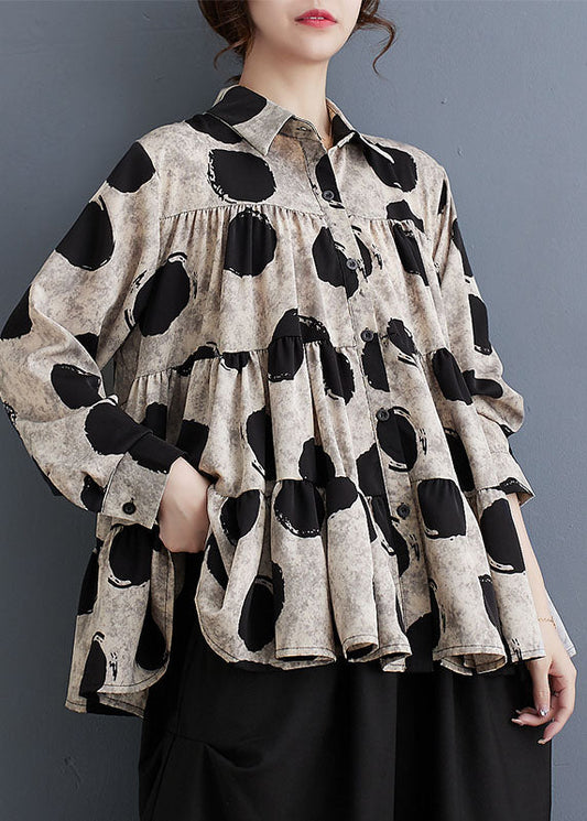 Plus Size Schwarze Peter-Pan-Kragen-Punkt-Knitter-Baumwollhemden Herbst RY023