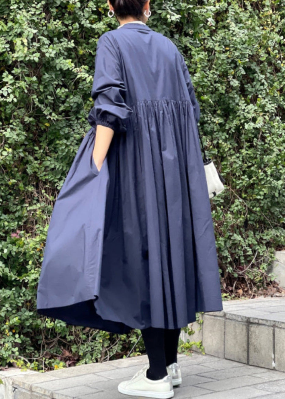 Graues Kleid Classy Shirts Solide Baumwolle Wrinkled Frühling 