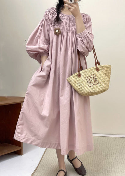 Robe ample en coton rose avec poches froissées, printemps NN034 