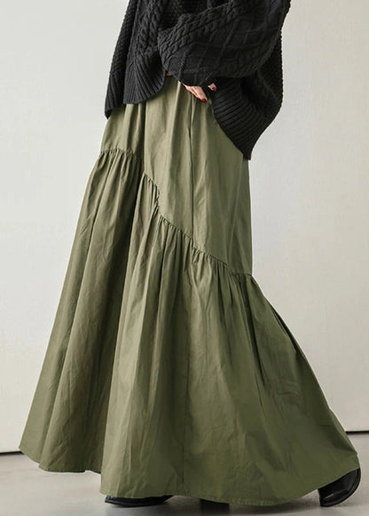 Jupe verte élastique de l'armée, taille élastique, coton, ample et froissée 