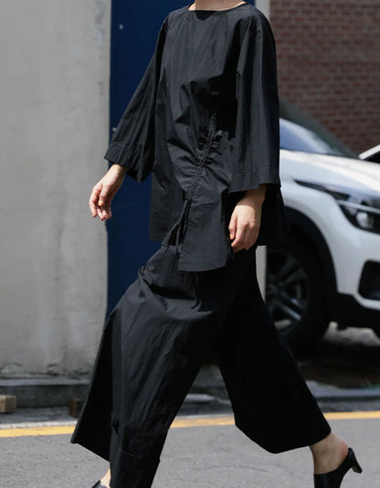 Pantalon kaki élastique à taille large et biologique 