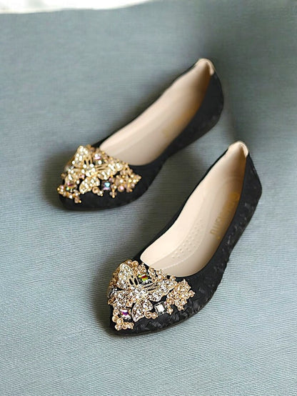 Ballet with Flats Women's Foldable Embroidered Beaded