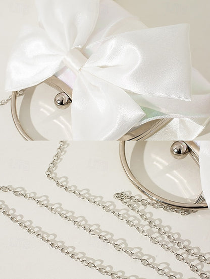 Satin Women's Clutch Evening – Bag Bow Pearl Elegant