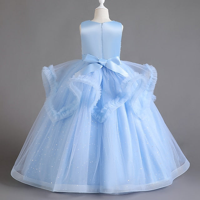 Kids Solid Sequin Dress Party Girls' Sleeveless Color