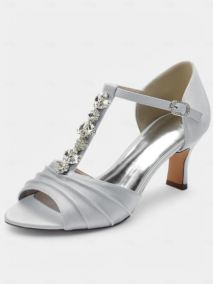 Open-Toe Bridal Satin White Detail Crystal Heels – with