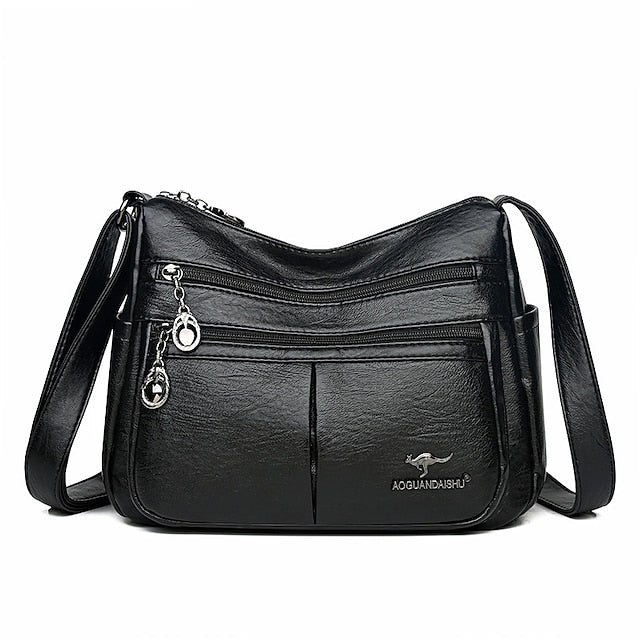 Bag Faux Crossbody Leather - Women's Shoulder Multi-Pocket