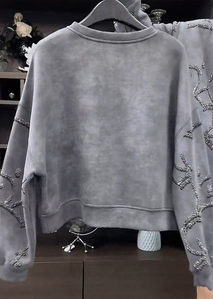 Sweat-shirt à paillettes gris à col rond tendance pour l'automne WD035 