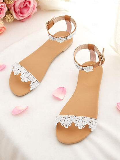 Strap Women's Floral with Sandals White Ankle Lace