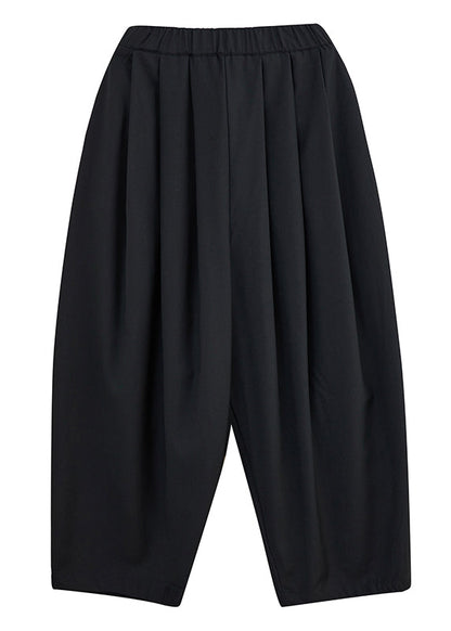 Pantalon gris décontracté en coton élastique avec poches et taille courte 