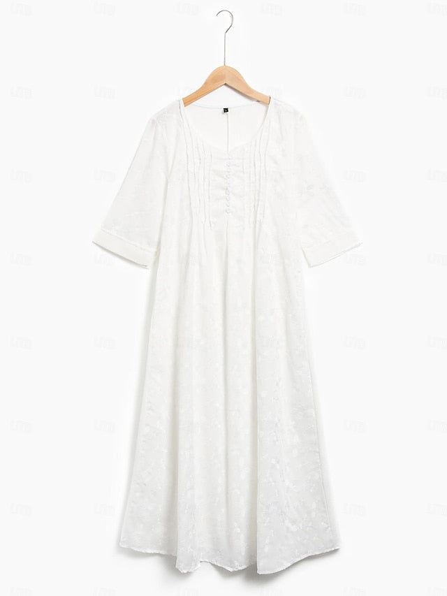 Women's Cotton Dress Sundress White Floral Midi Dress