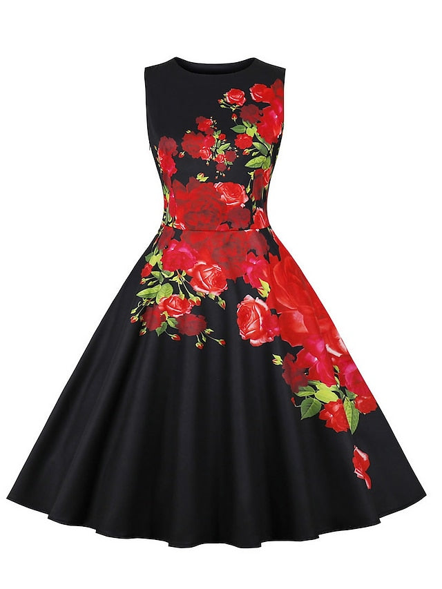 Women's Ruched Print Vintage Dress Midi Dress Polyester