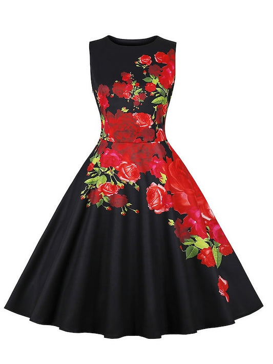 Women's Ruched Print Vintage Dress Midi Dress Polyester