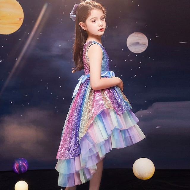 Party Girls' colour Sleeveless Kids Sequin Wedding Dress