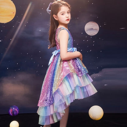 Party Girls' colour Sleeveless Kids Sequin Wedding Dress