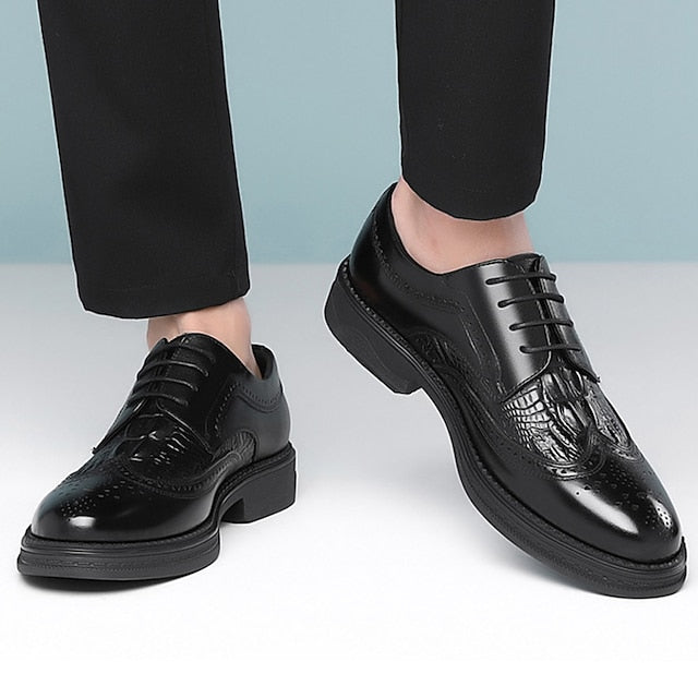 Men's Brogue Brown Oxford Leather - Crocodile Shoes
