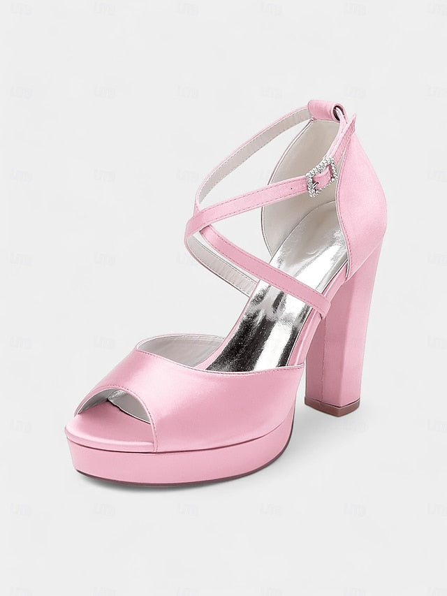 Heel and Women's Peep Platform Sandals High Toe Satin with
