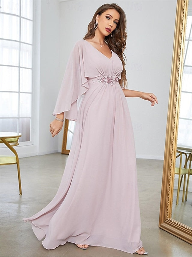 Mother Bride Elegant Dress V Neck the of Floor Party