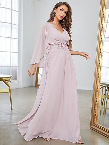 Mother Bride Elegant Dress V Neck the of Floor Party