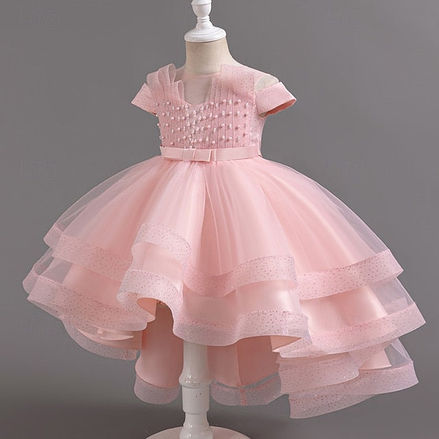 Kids Sleeve Girls' Dress Solid Short Color Wedding Party