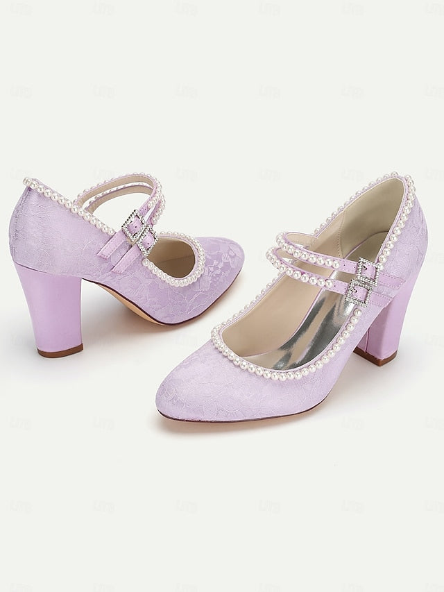 Lace Pearl Jane Women's Embellished - Purple Mary Heels