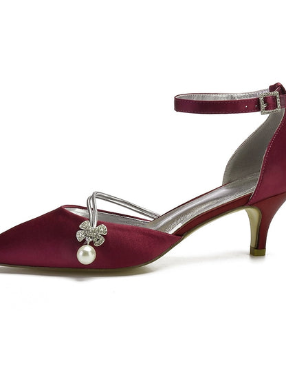 Satin Pearl and Kitten Heels Blue Women's Dark with