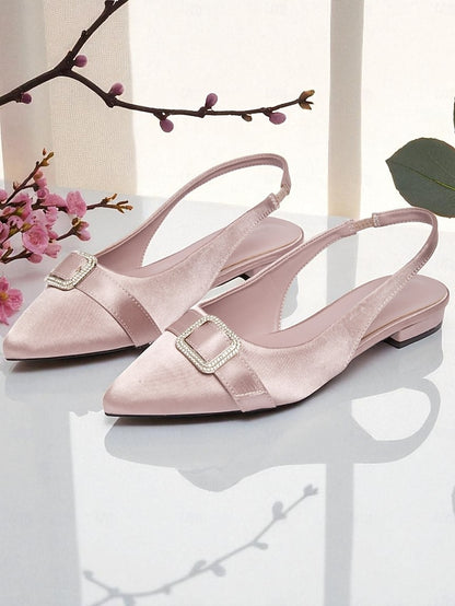 Flats with Satin Slingback Buckle Rhinestone Women's Pink