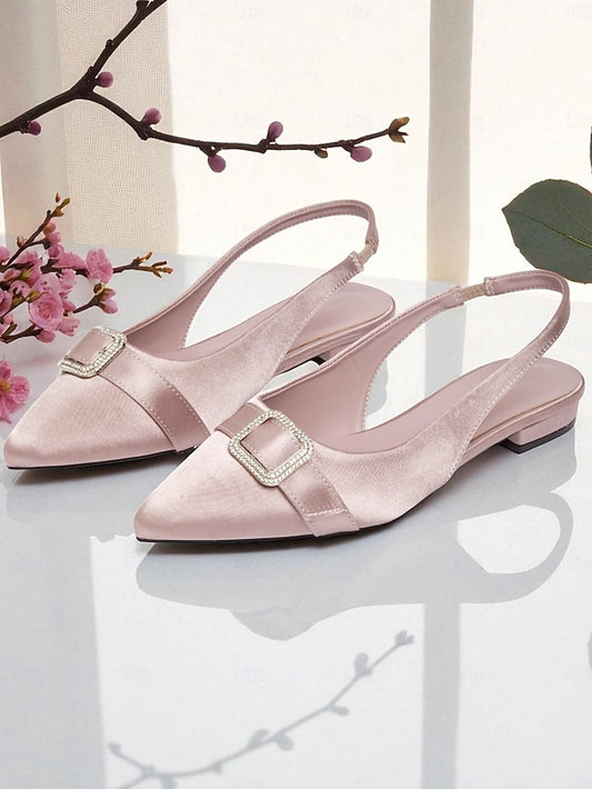 Flats with Satin Slingback Buckle Rhinestone Women's Pink