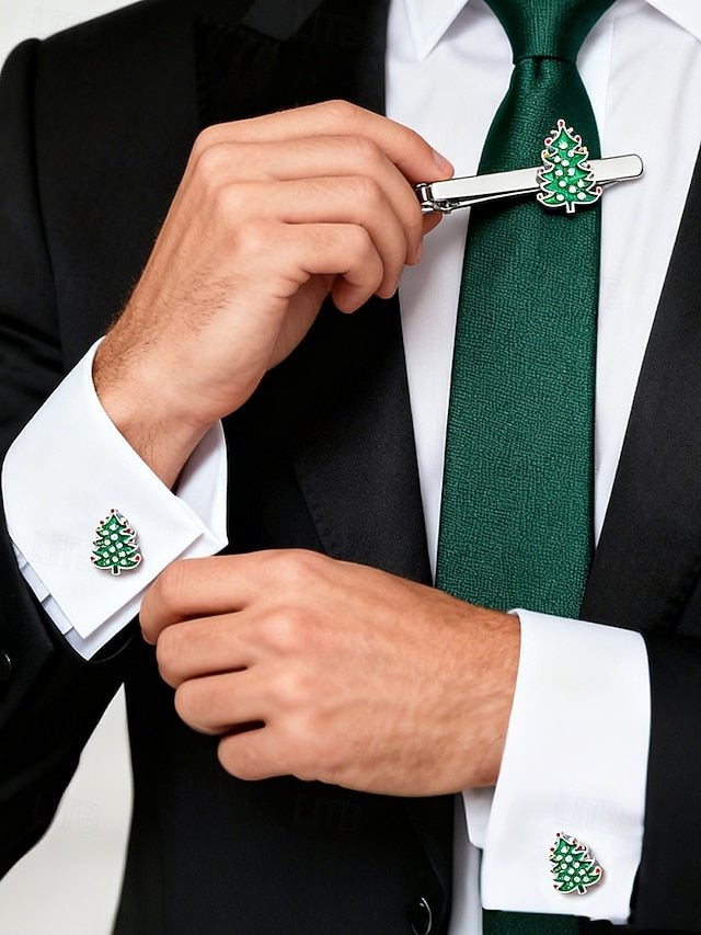 Clip Set Tie - Cufflinks Festive Men's and Tree Christmas