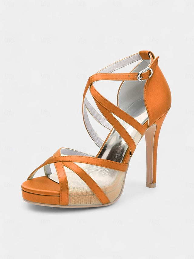 Sandals Bridal High Heel Straps with Satin - Cross Perfect White