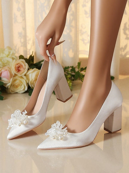 Pearl with Crystal Women's White Wedding Heels and