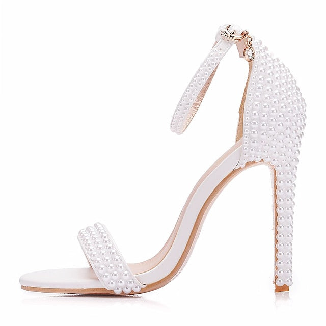 Wedding Heel Shoes Elegant Women's Pearl-Embellished High