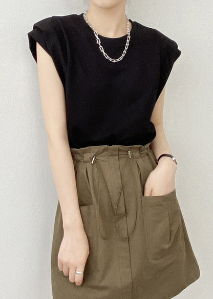 Hals Baumwollhemden Schwarz O Sommer Solid T 