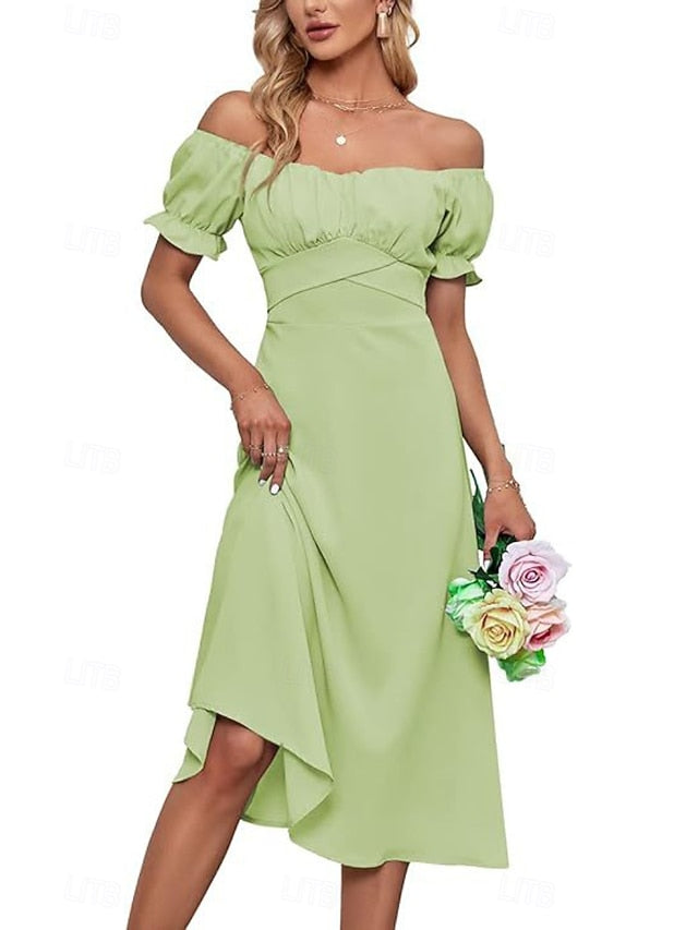 Women's Midi Dress Cotton Linen Dress Fashion Basic Modern