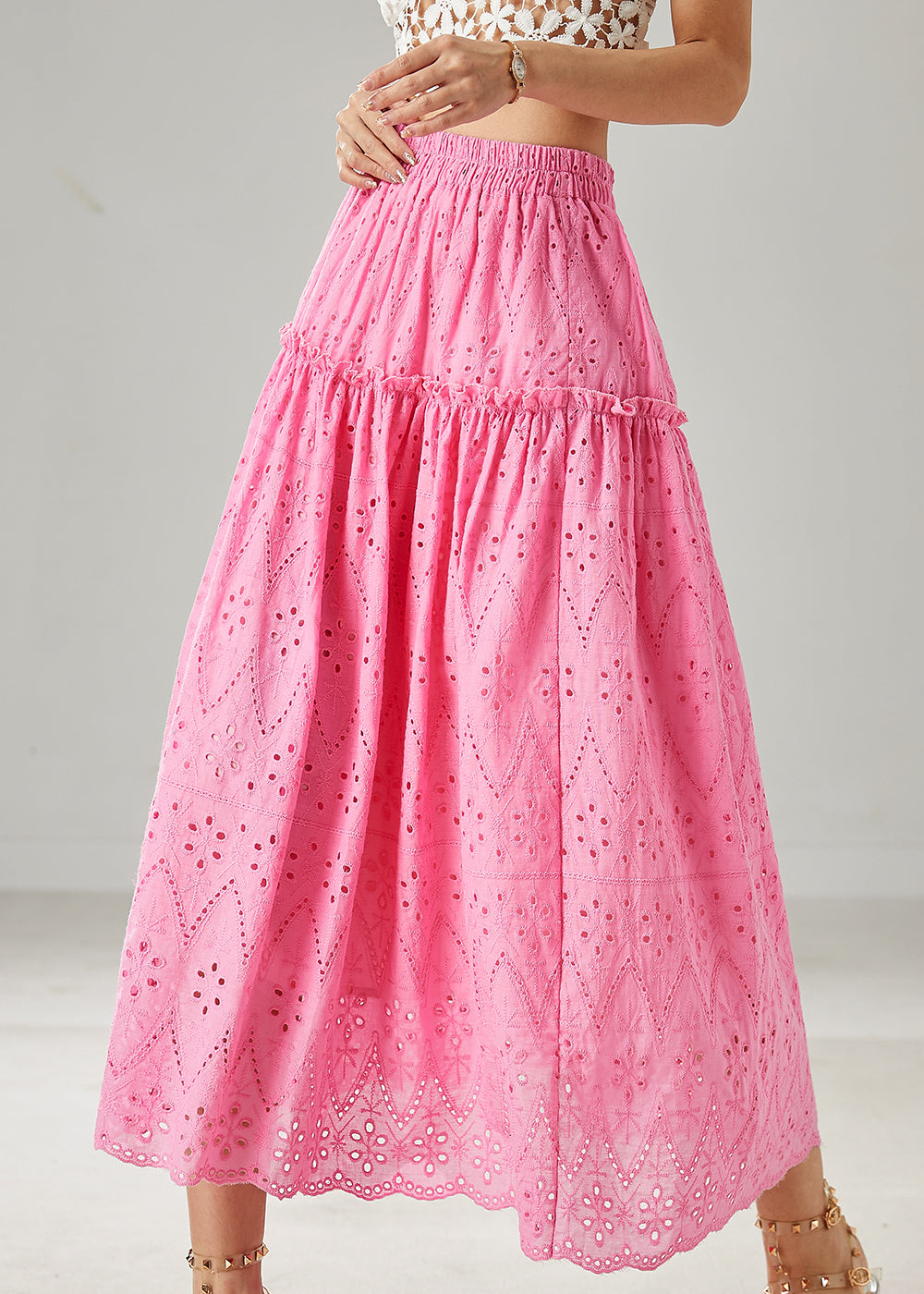 Fine Rose Ruffled Hollow Out Cotton Skirt Summer AZ1046