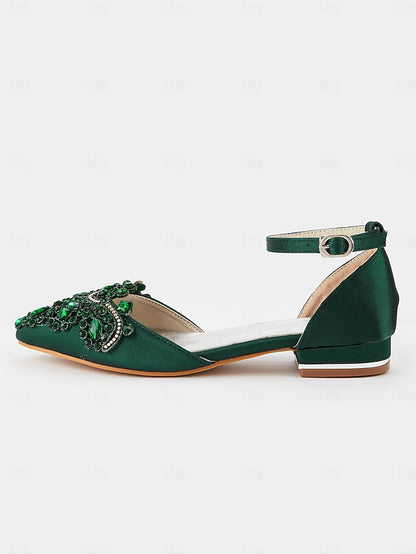 – Gemstone Vintage Pointed-Toe Style Green Embellished Flats