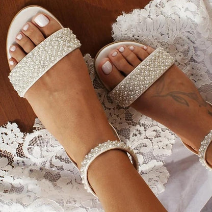 Sandals Rhinestone Ivory - Elegant Bridal Wedding Women's
