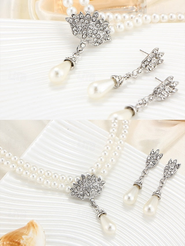 Double-Layer – Necklace Bridal Pearl Set Elegant Jewelry